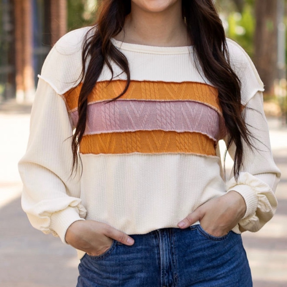 Colorblock Cream and Orange Women's Top